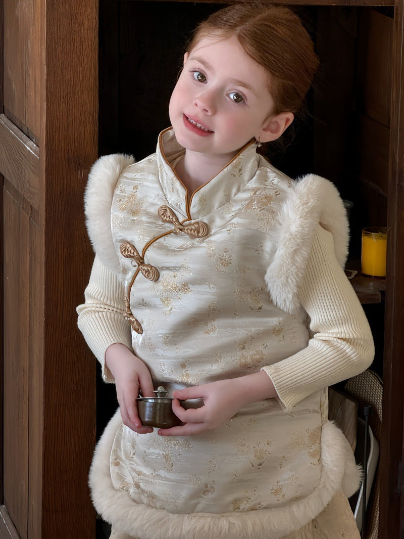 ベスト チャイナスタイルベスト ボアファー 防寒ベスト【mh0011882】