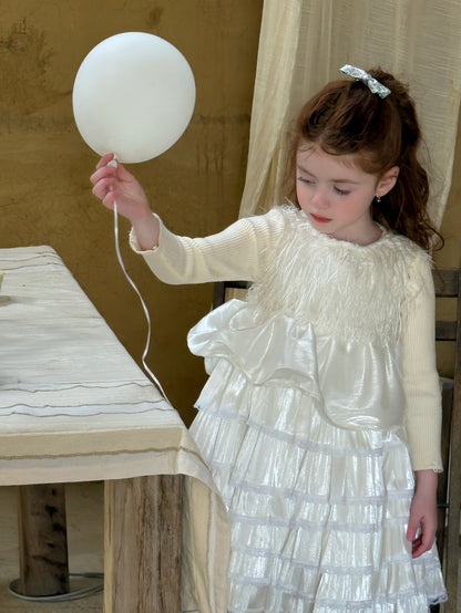 ノースリーブワンピース ノースリーブワンピース ファーフリンジ ティアードケーキスカート【mh0011884】