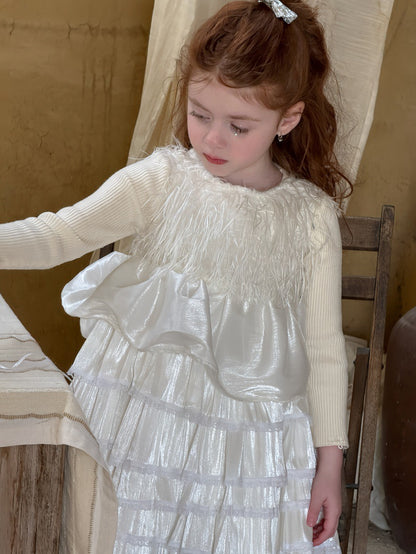 ノースリーブワンピース ノースリーブワンピース ファーフリンジ ティアードケーキスカート【mh0011884】