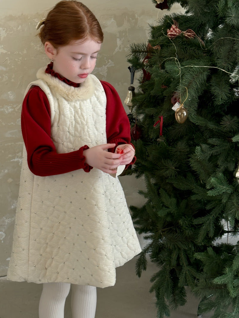 ノースリーブワンピース ノースリーブキルトワンピース ビーズ刺繍 キルティングドレス【mh0011885】