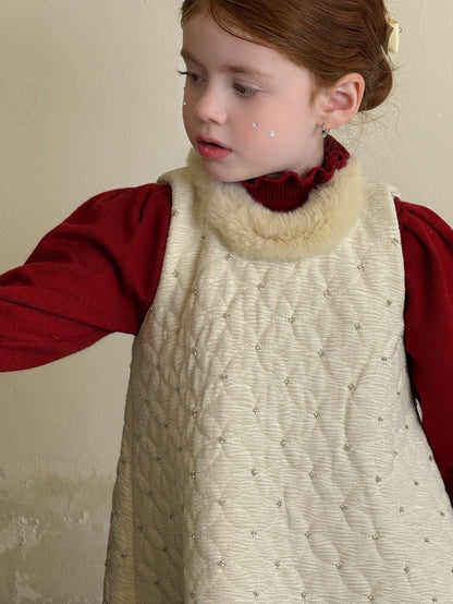 ノースリーブワンピース ノースリーブキルトワンピース ビーズ刺繍 キルティングドレス【mh0011885】