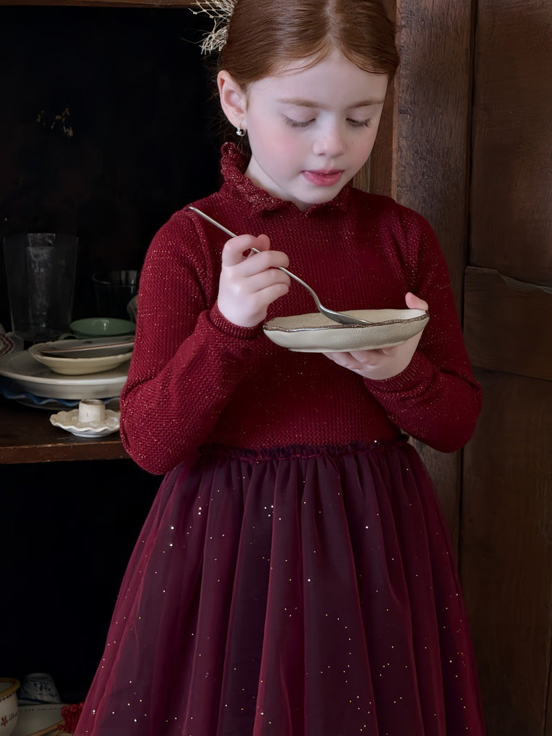 長袖ワンピース 長袖ワンピース チュチュチュールスカート スパンコール ドレス【mh0011886】