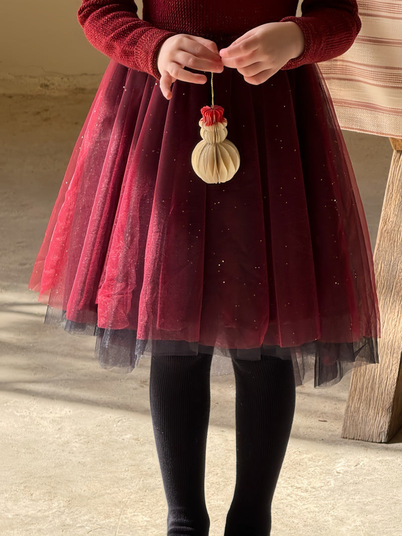 長袖ワンピース 長袖ワンピース チュチュチュールスカート スパンコール ドレス【mh0011886】