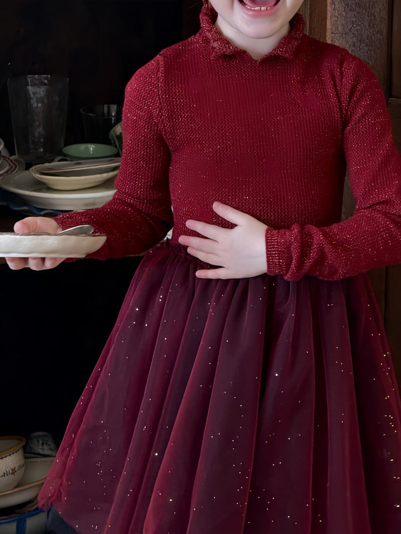 長袖ワンピース 長袖ワンピース チュチュチュールスカート スパンコール ドレス【mh0011886】