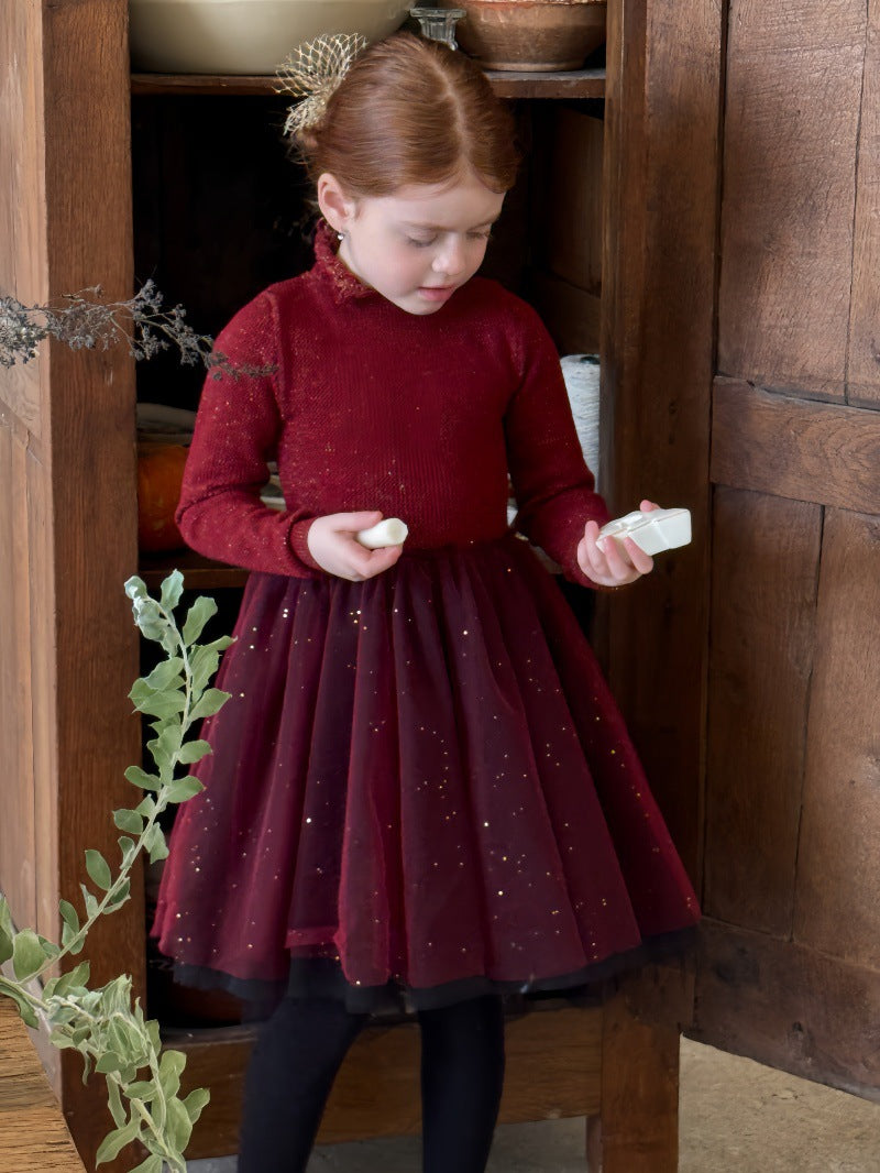 長袖ワンピース 長袖ワンピース チュチュチュールスカート スパンコール ドレス【mh0011886】