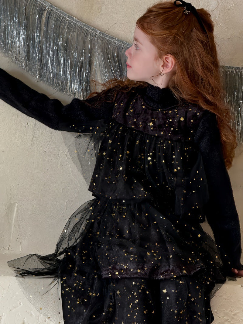 ノースリーブワンピース ノースリーブワンピース 星スタースパンコール メッシュドレス【mh0011891】