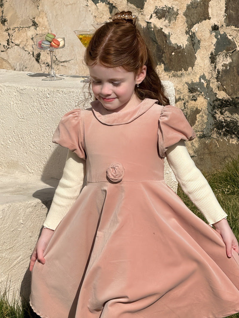 半袖ワンピース 半袖パフスリーブワンピース レトロ クラッシック 発表会 ドレス【mh0011892】