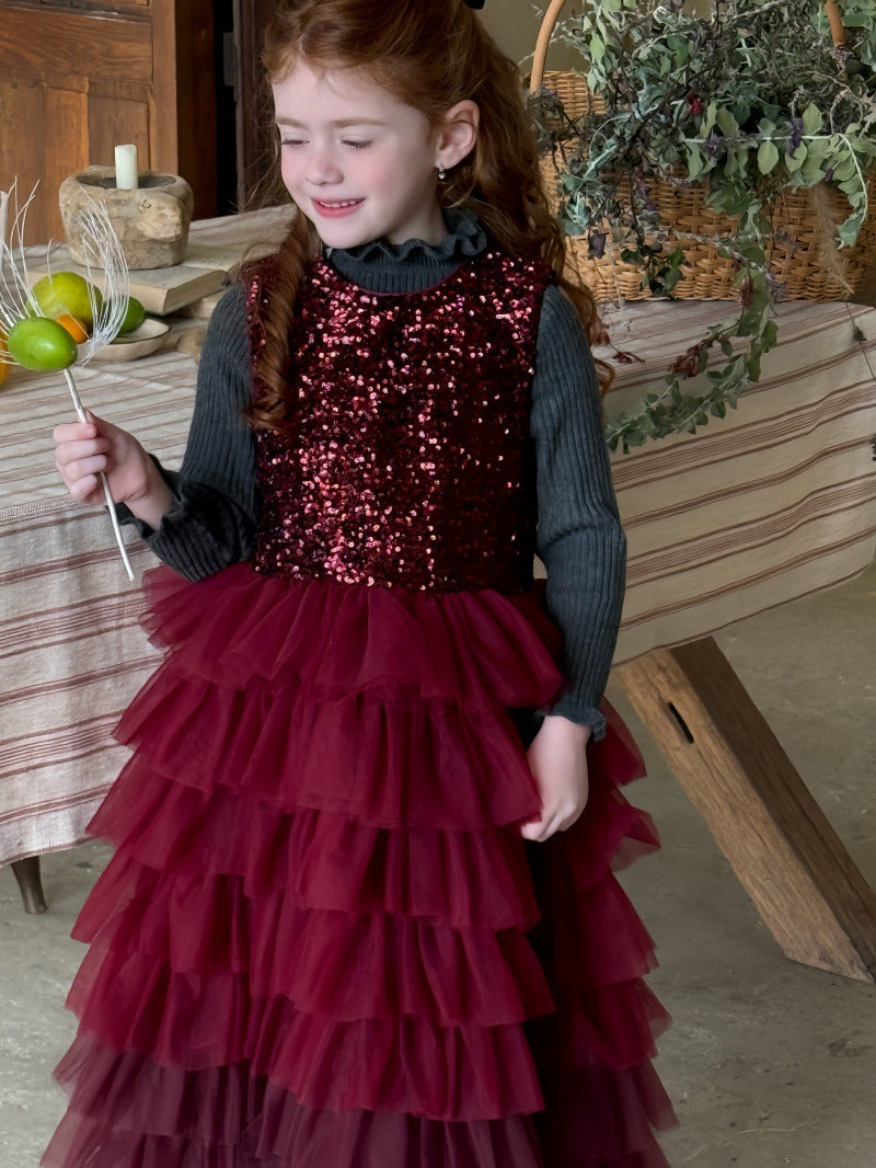 ノースリーブワンピース ノースリーブワンピース スパンコール メッシュチュチュスカート ドレス【mh0011894】