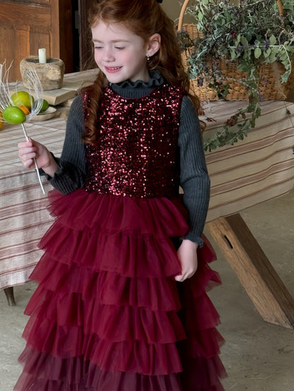 ノースリーブワンピース ノースリーブワンピース スパンコール メッシュチュチュスカート ドレス【mh0011894】