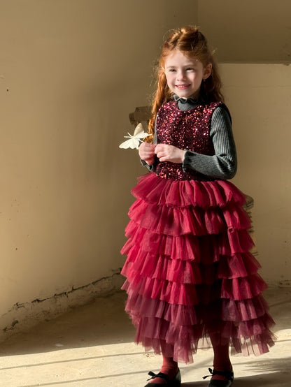 ノースリーブワンピース ノースリーブワンピース スパンコール メッシュチュチュスカート ドレス【mh0011894】