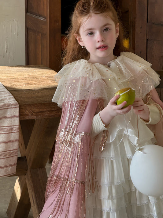 ロングコート プリンセスローブ スパンコール チュール ケープ マント プリンセススタイル【mh0011896】