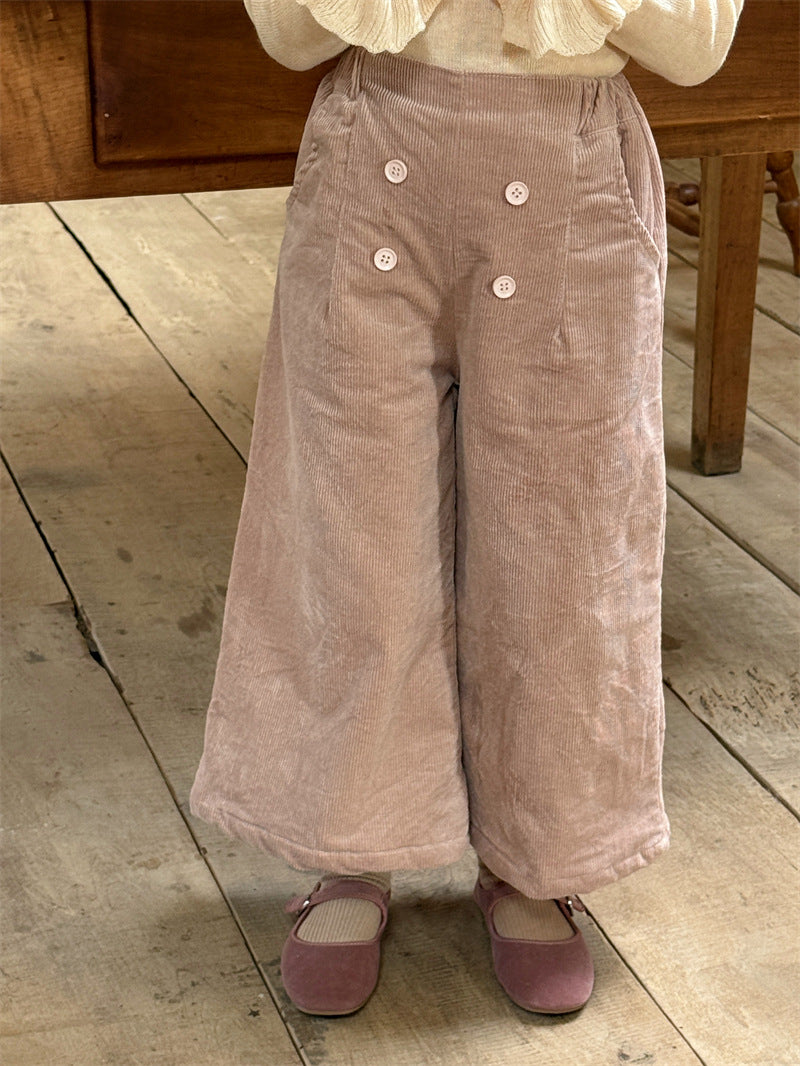 ロングパンツ・スウェットパンツ Pink / 90cm コーデュロイパンツ ワイド ダブルボタン ハイウエスト カジュアル ボトムス【mh0011614】