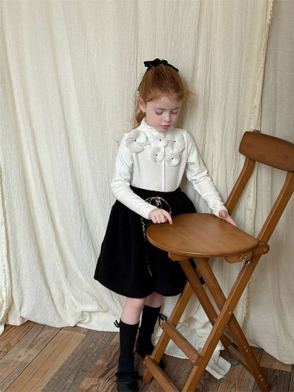 長袖セットアップ 長袖Tシャツ 3Dフラワーモチーフ/Aラインフレアスカート【mh0011447】