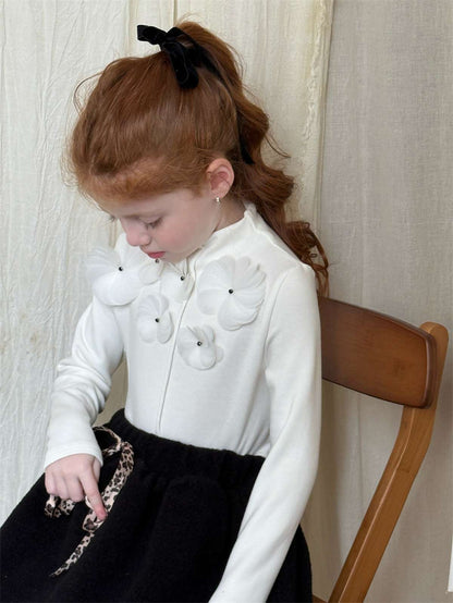 長袖セットアップ 長袖Tシャツ 3Dフラワーモチーフ/Aラインフレアスカート【mh0011447】