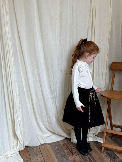 長袖セットアップ 長袖Tシャツ 3Dフラワーモチーフ/Aラインフレアスカート【mh0011447】