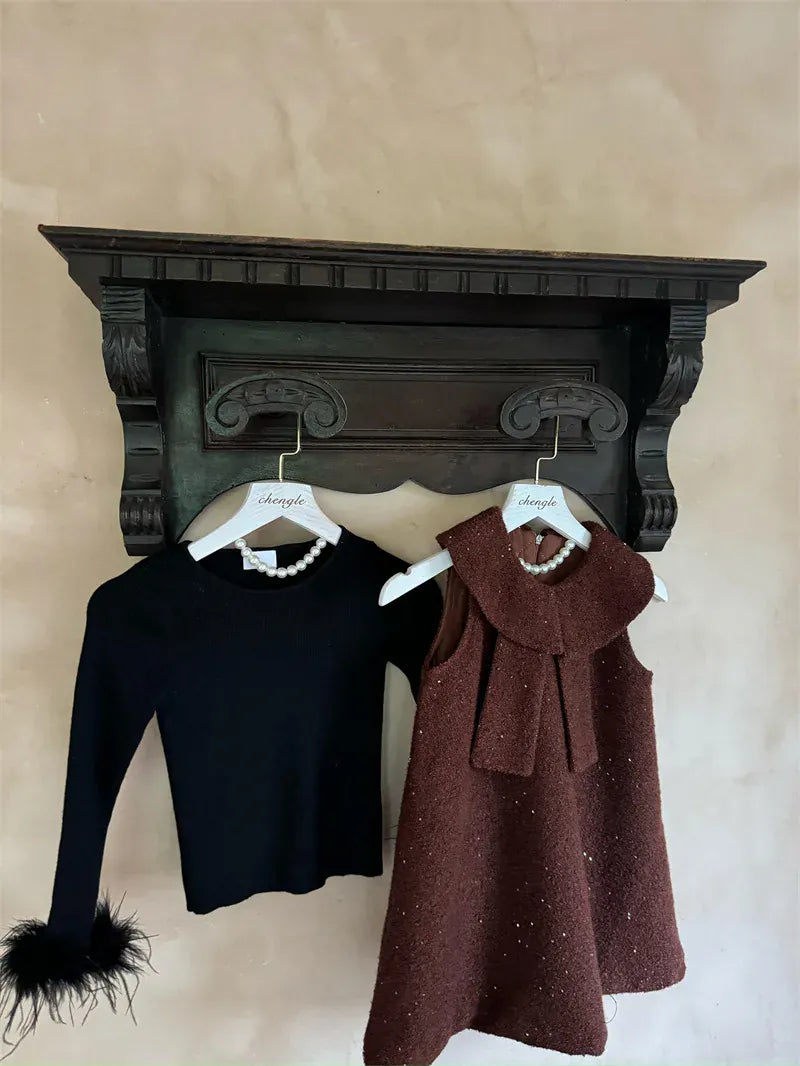 ニット・セーター キッズトップス フェザーリスト長袖シンプルニットTシャツカットソー【mh0007943】