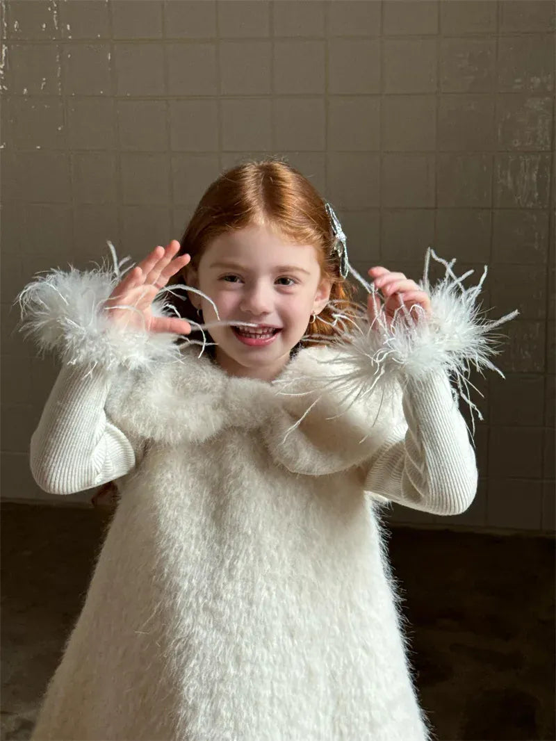 ニット・セーター キッズトップス フェザーリスト長袖シンプルニットTシャツカットソー【mh0007943】