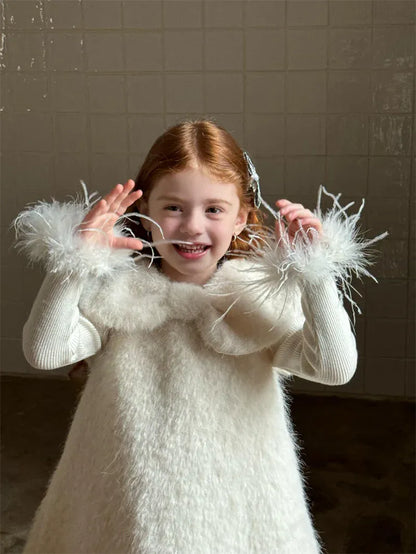 ニット・セーター キッズトップス フェザーリスト長袖シンプルニットTシャツカットソー【mh0007943】