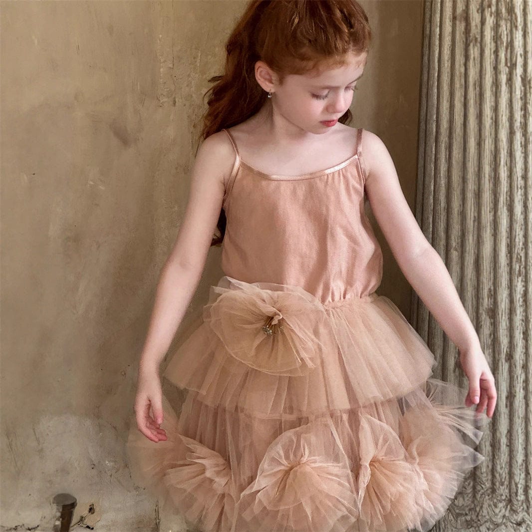 ノースリーブセットアップ tops / 90cm シフォンフラワーチュールスカート/キャミソール【mh0011227】