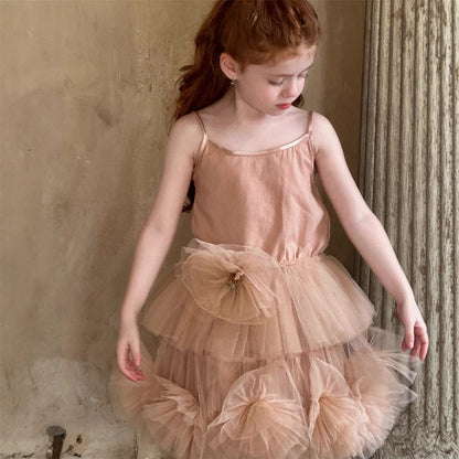 ノースリーブセットアップ tops / 90cm シフォンフラワーチュールスカート/キャミソール【mh0011227】