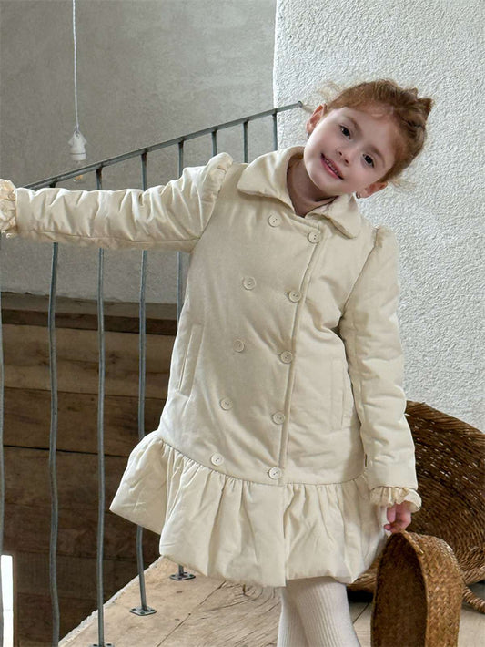 ショートコート・ジャケット・ジャンパー White / 90cm ミドル丈コート 中綿ペプラムスカート ガーリーアウター【mh0011442】