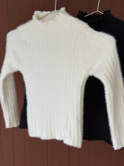 ニット・セーター White / 90cm 長袖ハイネックセーター フェイクミンクフリース インナートップス【mh0011898】