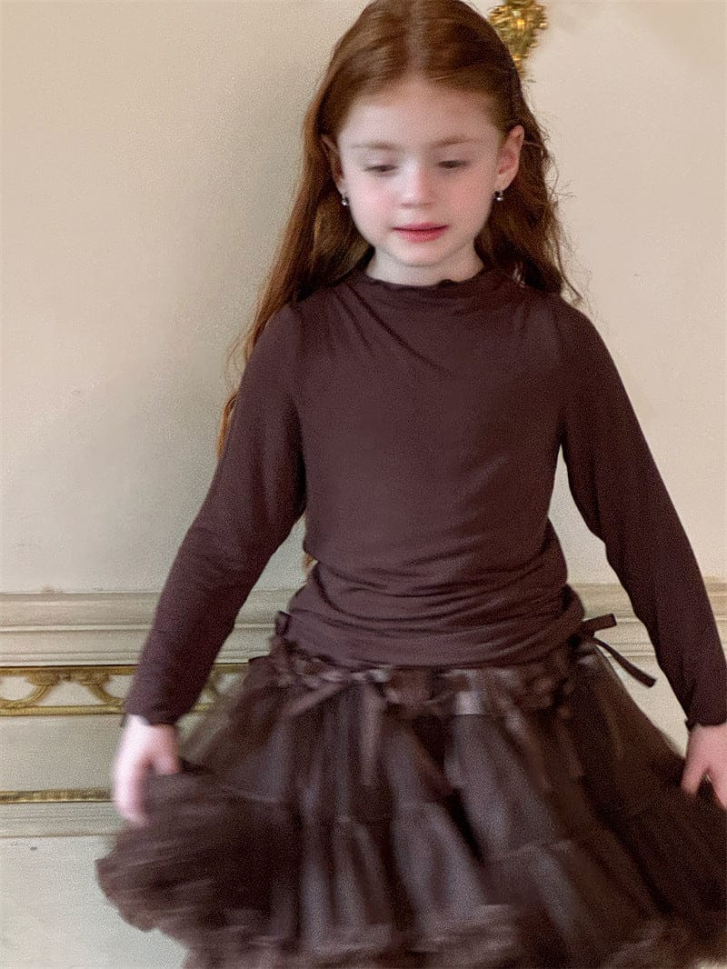 長袖Tシャツ Brown / 90cm メロウフリルネック長袖Tシャツ【mh0011224】