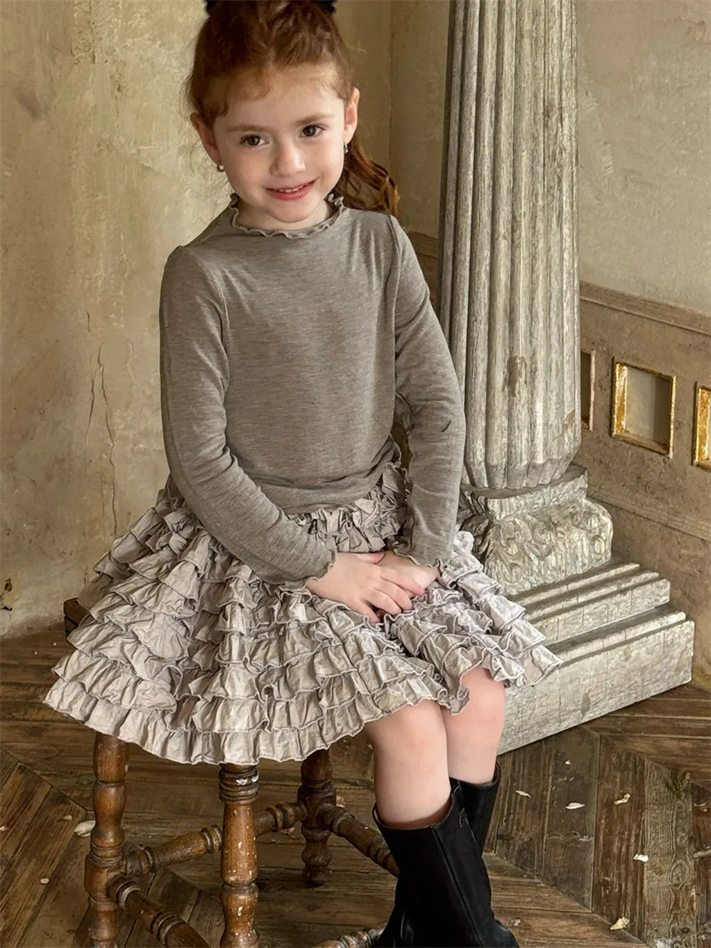 長袖Tシャツ メロウフリルネック長袖Tシャツ【mh0011224】