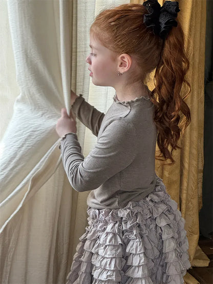 長袖Tシャツ メロウフリルネック長袖Tシャツ【mh0011224】