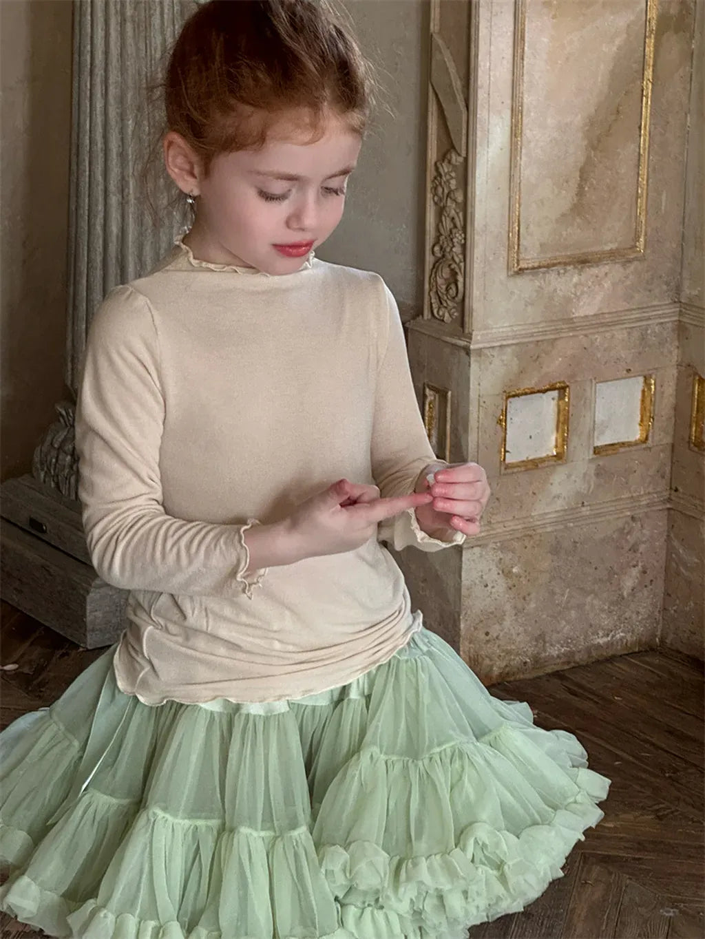 長袖Tシャツ メロウフリルネック長袖Tシャツ【mh0011224】