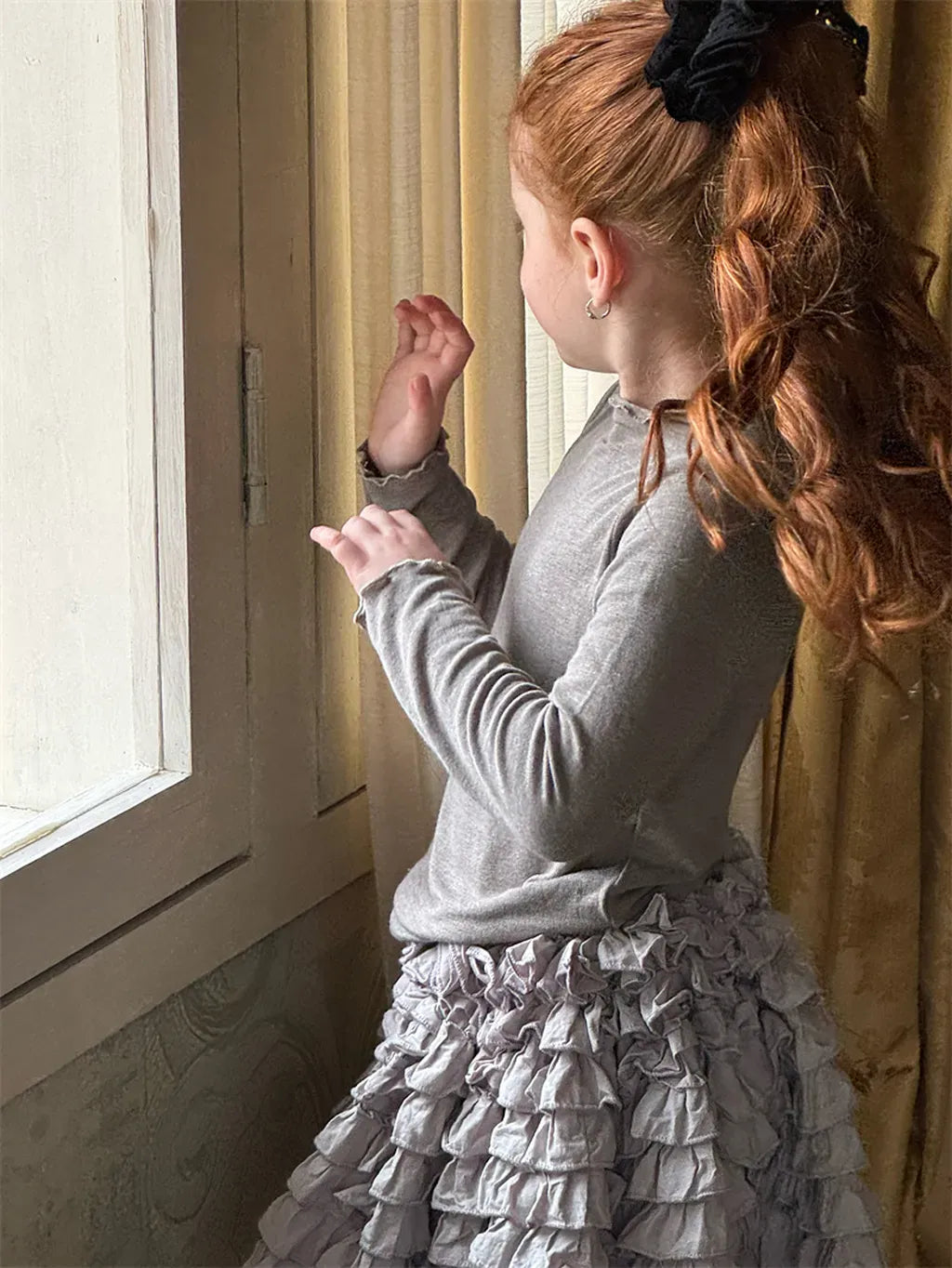 長袖Tシャツ メロウフリルネック長袖Tシャツ【mh0011224】