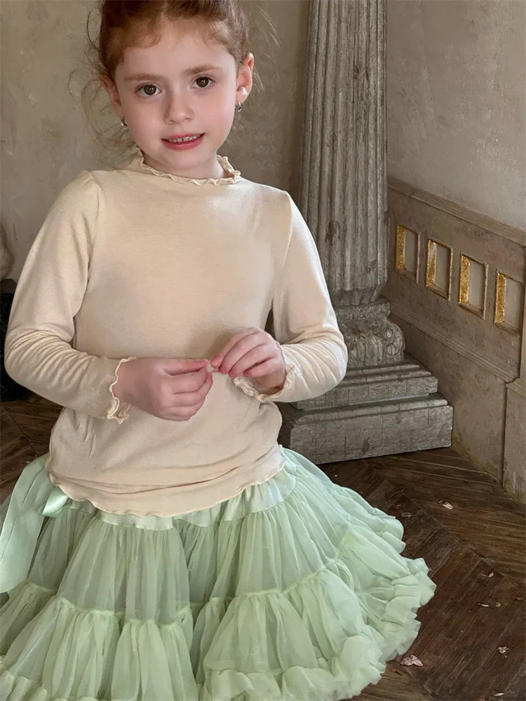 長袖Tシャツ メロウフリルネック長袖Tシャツ【mh0011224】