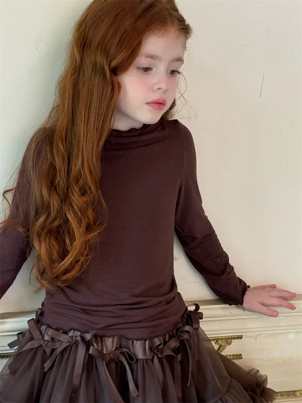 長袖Tシャツ メロウフリルネック長袖Tシャツ【mh0011224】