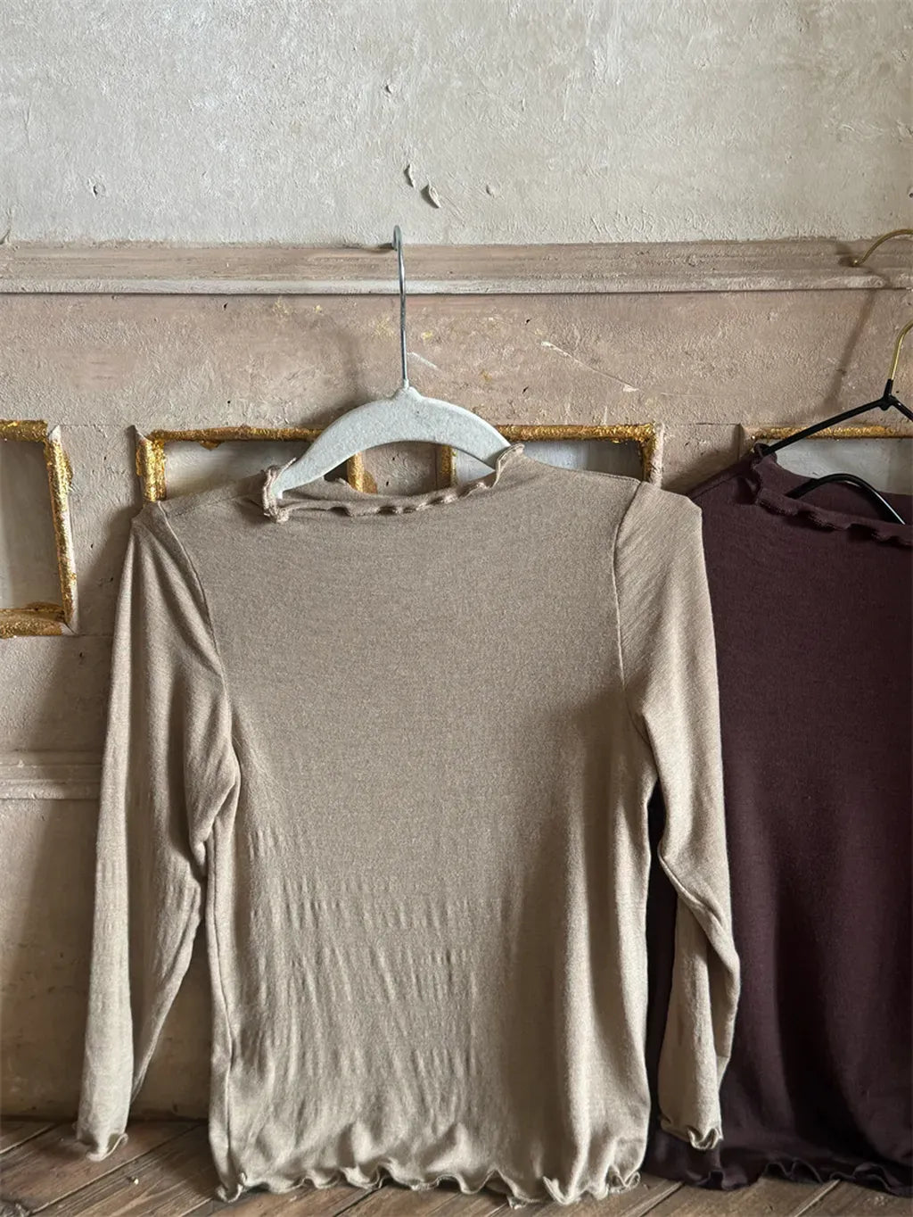 長袖Tシャツ メロウフリルネック長袖Tシャツ【mh0011224】