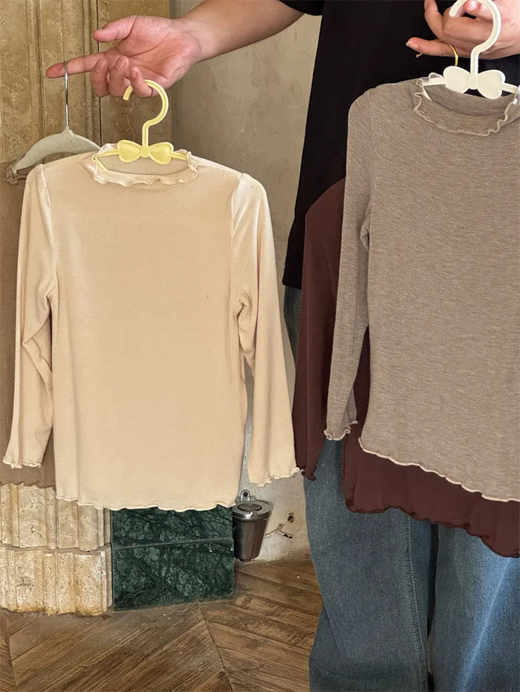 長袖Tシャツ メロウフリルネック長袖Tシャツ【mh0011224】