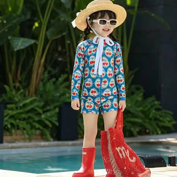 Cherry Long-sleeve Sun Protection Swimwear チェリー 長袖ワンピース水着【mh0013323】 Blue / 90cm mamahalo kids ベビー用水着