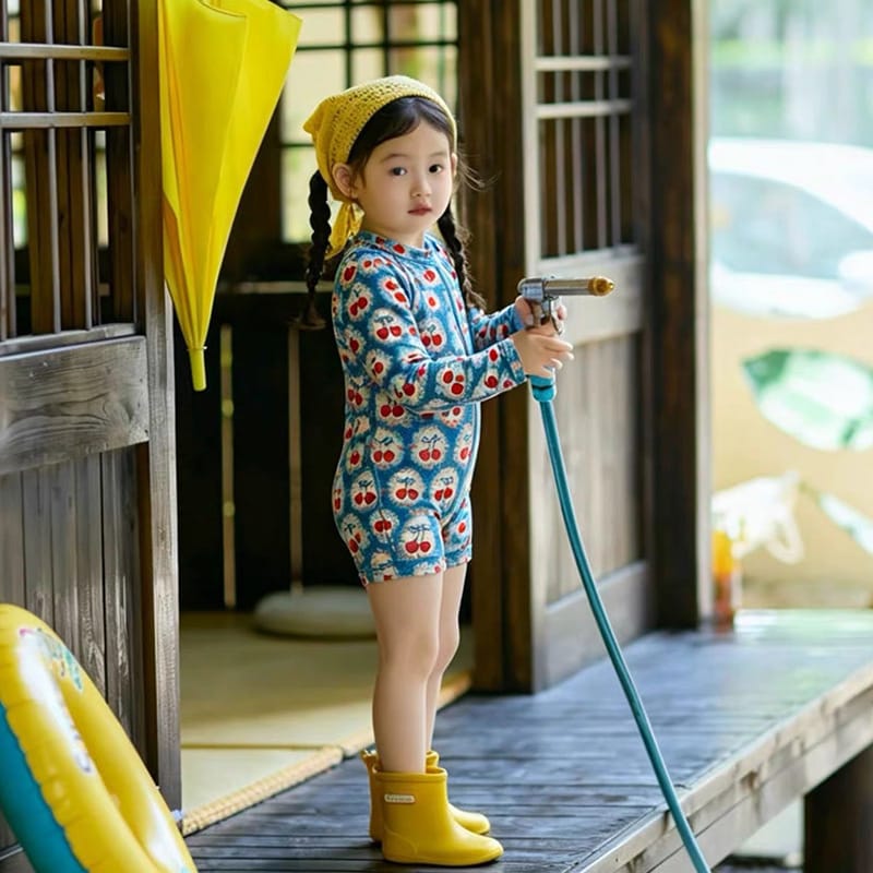 Cherry Long-sleeve Sun Protection Swimwear チェリー 長袖ワンピース水着【mh0013323】 mamahalo kids ベビー用水着