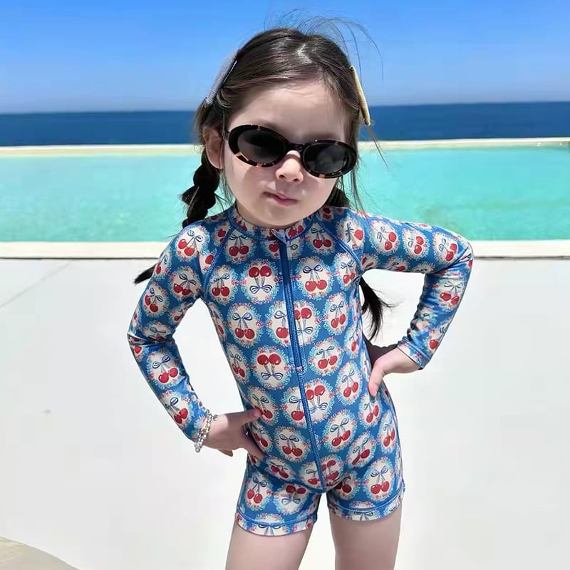 Cherry Long-sleeve Sun Protection Swimwear チェリー 長袖ワンピース水着【mh0013323】 mamahalo kids ベビー用水着