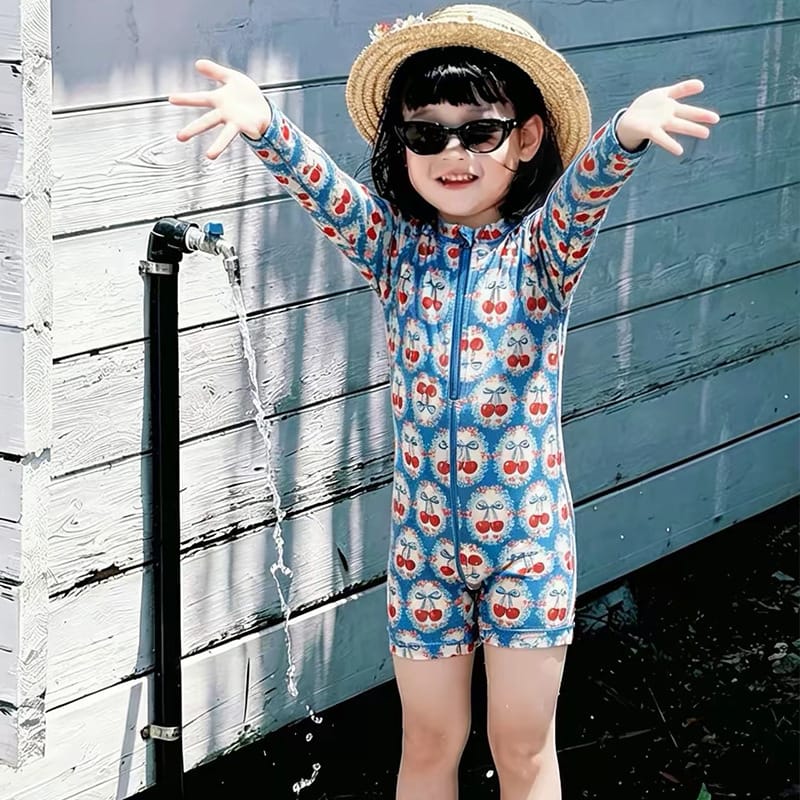 Cherry Long-sleeve Sun Protection Swimwear チェリー 長袖ワンピース水着【mh0013323】 mamahalo kids ベビー用水着