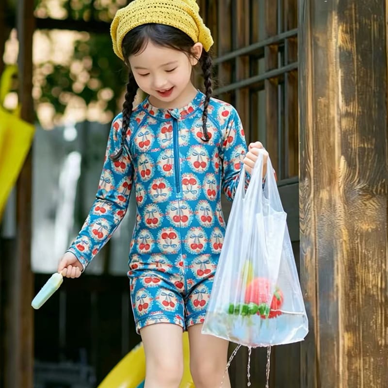 Cherry Long-sleeve Sun Protection Swimwear チェリー 長袖ワンピース水着【mh0013323】 mamahalo kids ベビー用水着