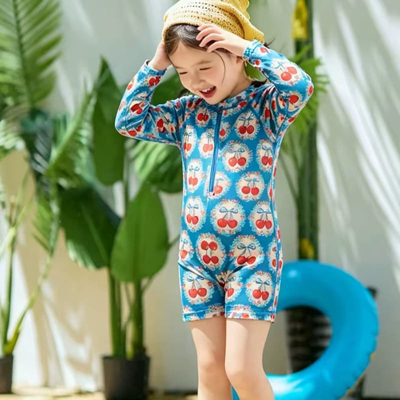 Cherry Long-sleeve Sun Protection Swimwear チェリー 長袖ワンピース水着【mh0013323】 mamahalo kids ベビー用水着