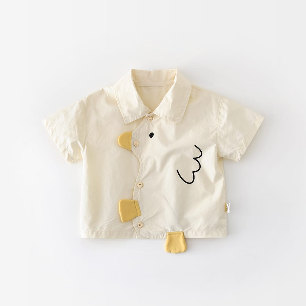 Chick Embroidery Shirt ひよこ 刺繍 半袖シャツ【mh0012857】 Beige White / 73cm ABNN 半袖シャツ・ブラウス