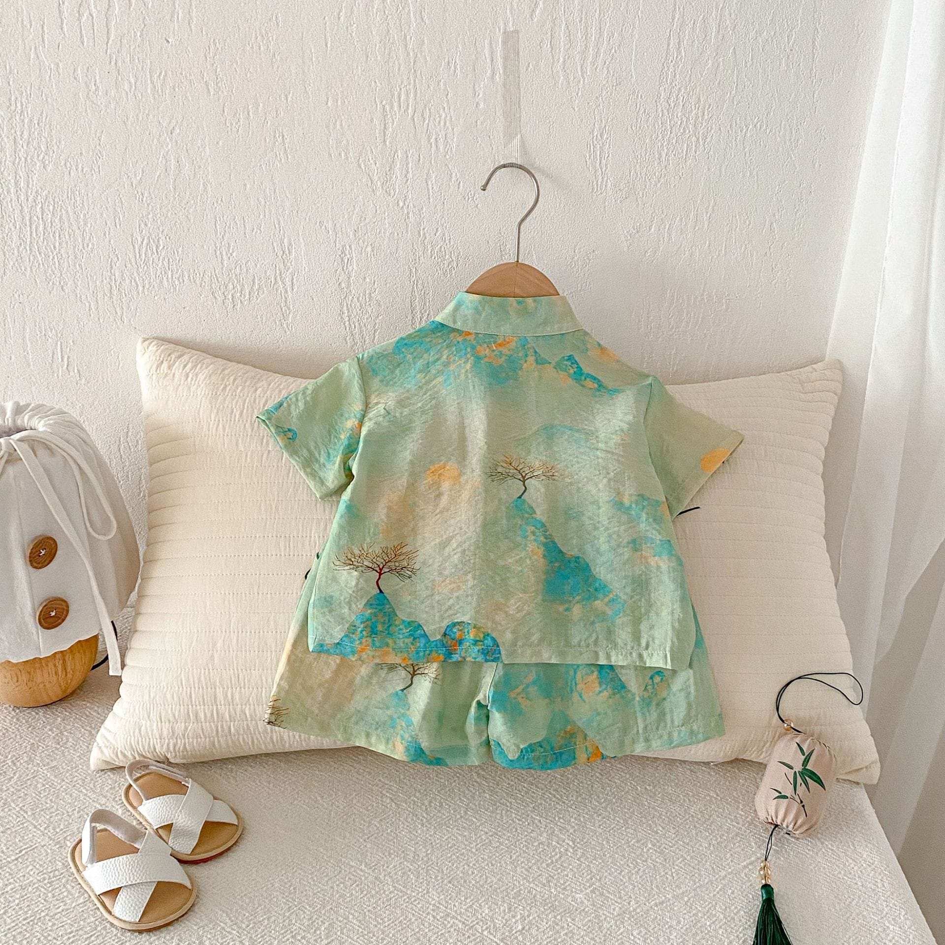 Chinese Style Printed Button Set オリエンタル 花柄 半袖 セットアップ【mh0012718】 angou 半袖セットアップ