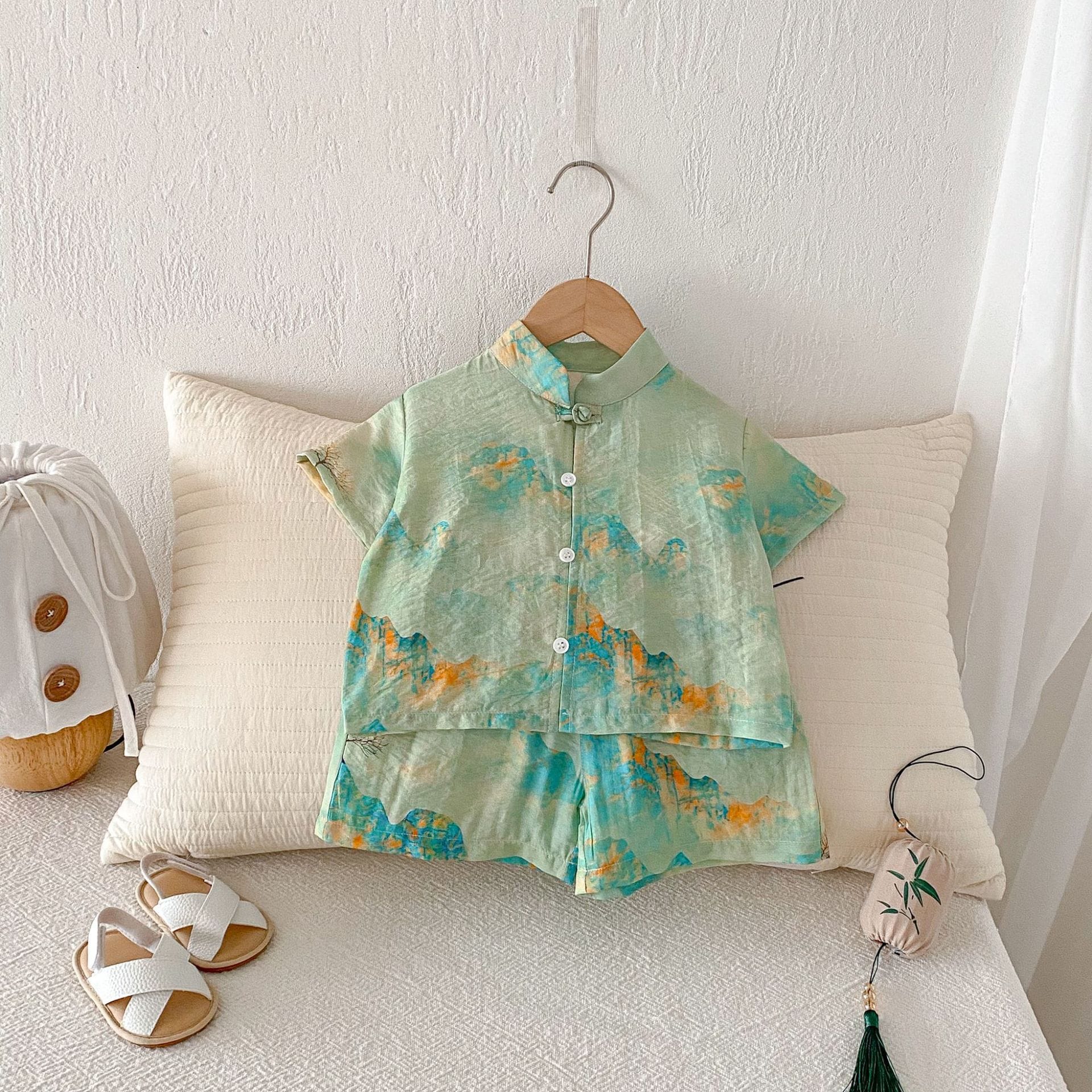 Chinese Style Printed Button Set オリエンタル 花柄 半袖 セットアップ【mh0012718】 angou 半袖セットアップ