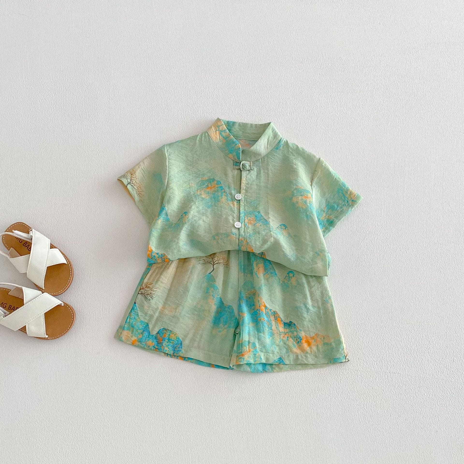 Chinese Style Printed Button Set オリエンタル 花柄 半袖 セットアップ【mh0012718】 angou 半袖セットアップ