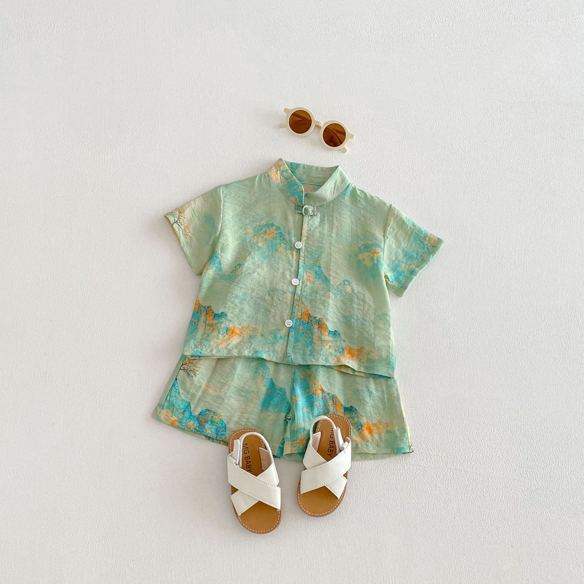Chinese Style Printed Button Set オリエンタル 花柄 半袖 セットアップ【mh0012718】 angou 半袖セットアップ