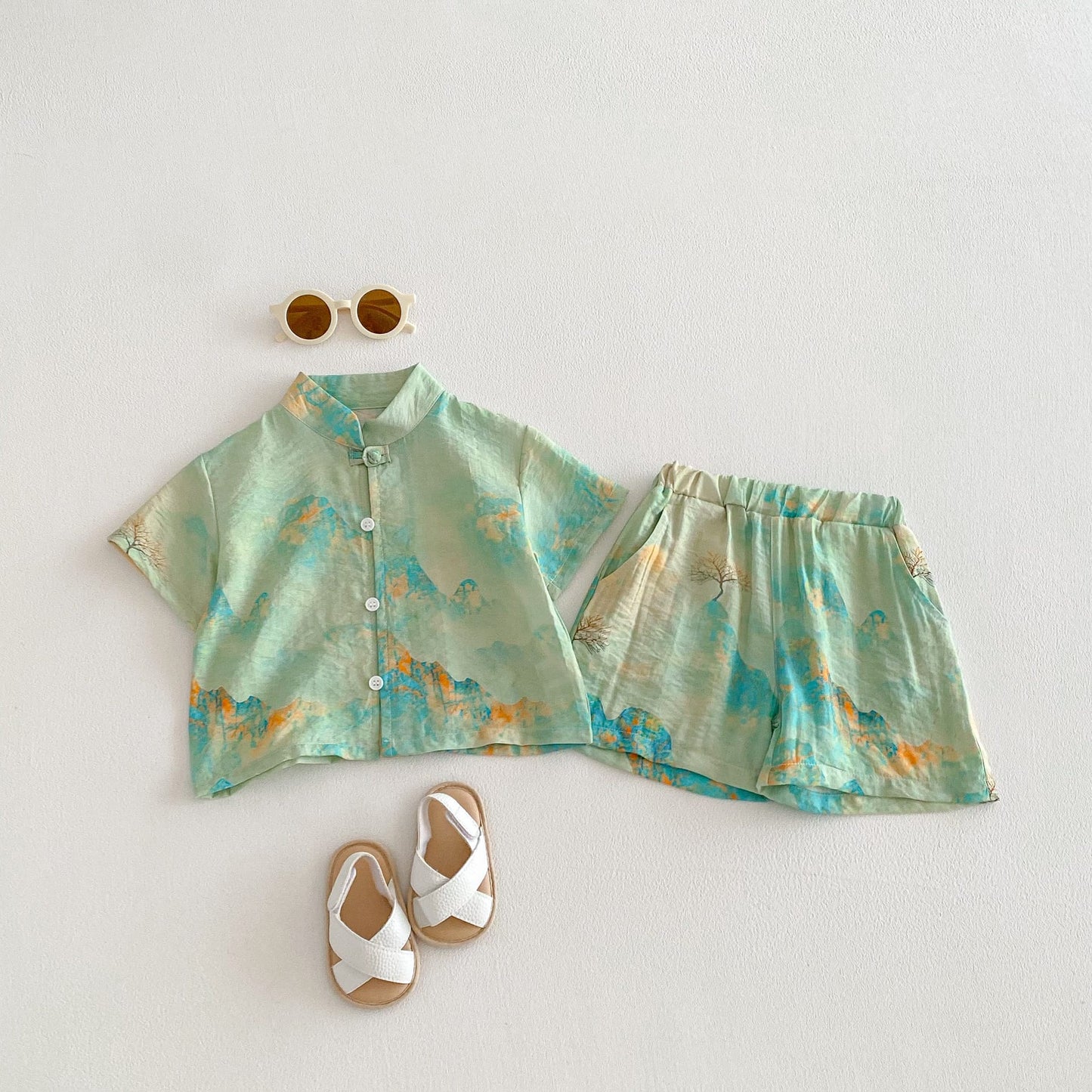 Chinese Style Printed Button Set オリエンタル 花柄 半袖 セットアップ【mh0012718】 angou 半袖セットアップ