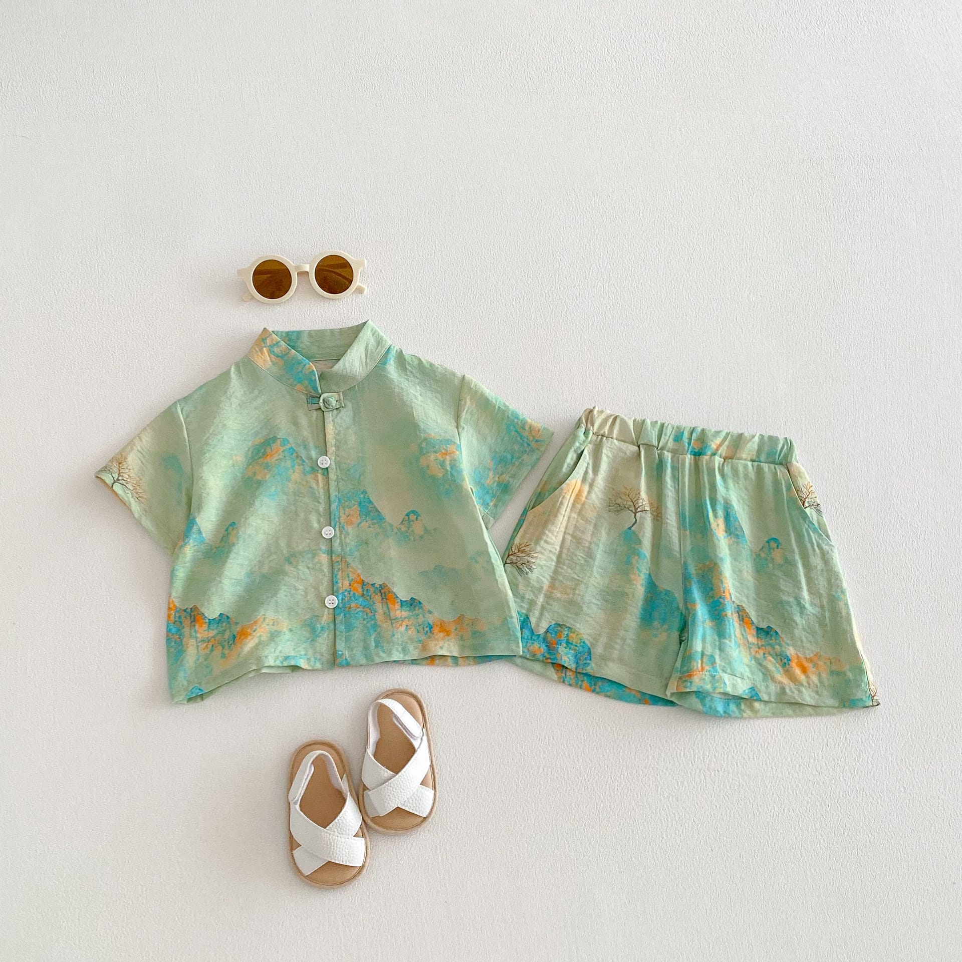 Chinese Style Printed Button Set オリエンタル 花柄 半袖 セットアップ【mh0012718】 angou 半袖セットアップ