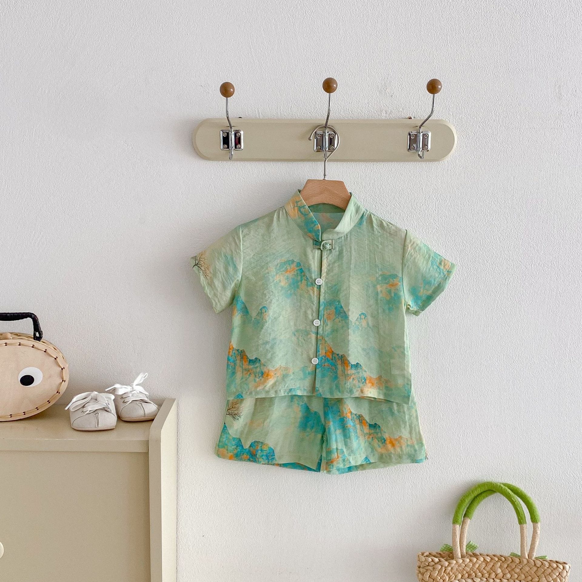 Chinese Style Printed Button Set オリエンタル 花柄 半袖 セットアップ【mh0012718】 angou 半袖セットアップ