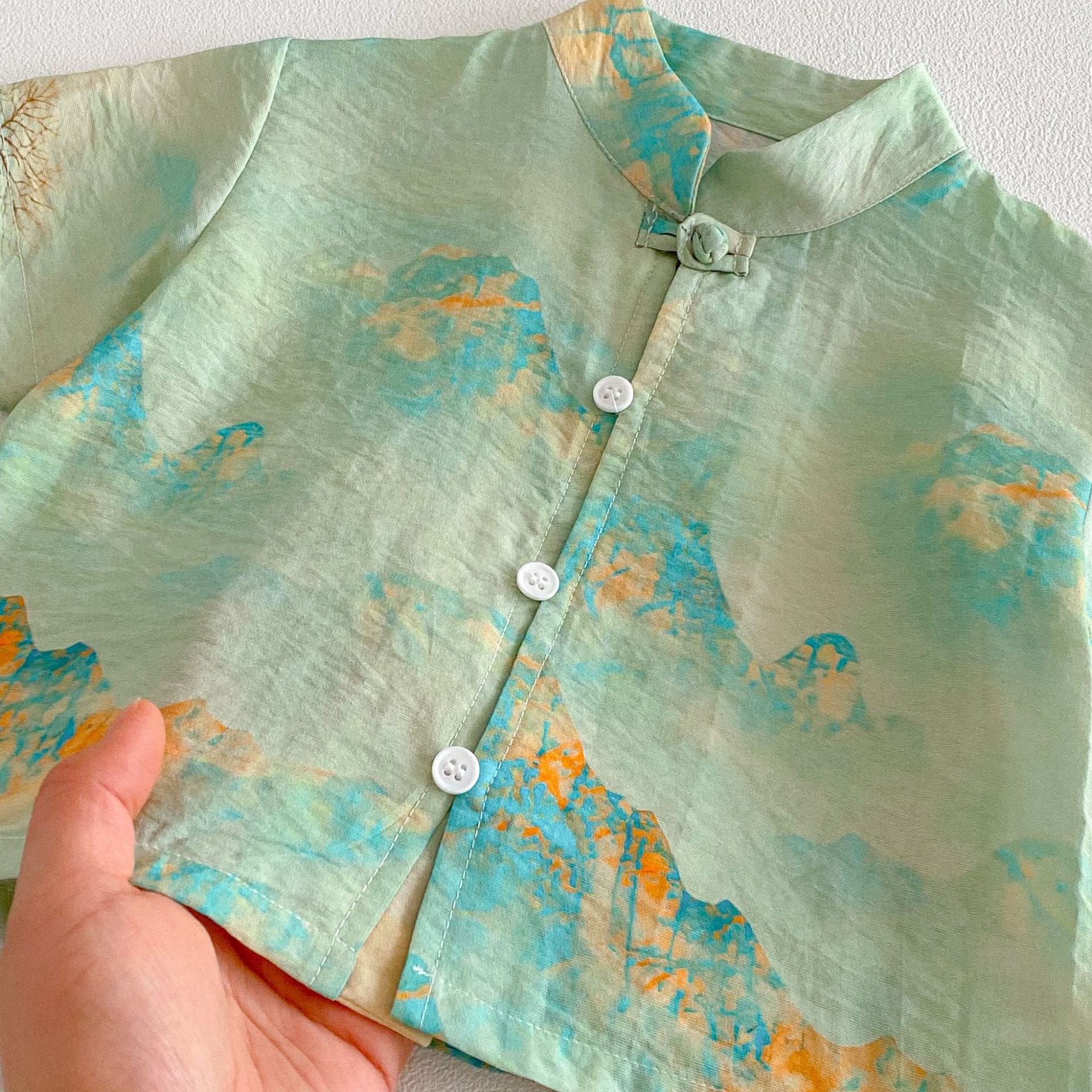 Chinese Style Printed Button Set オリエンタル 花柄 半袖 セットアップ【mh0012718】 angou 半袖セットアップ